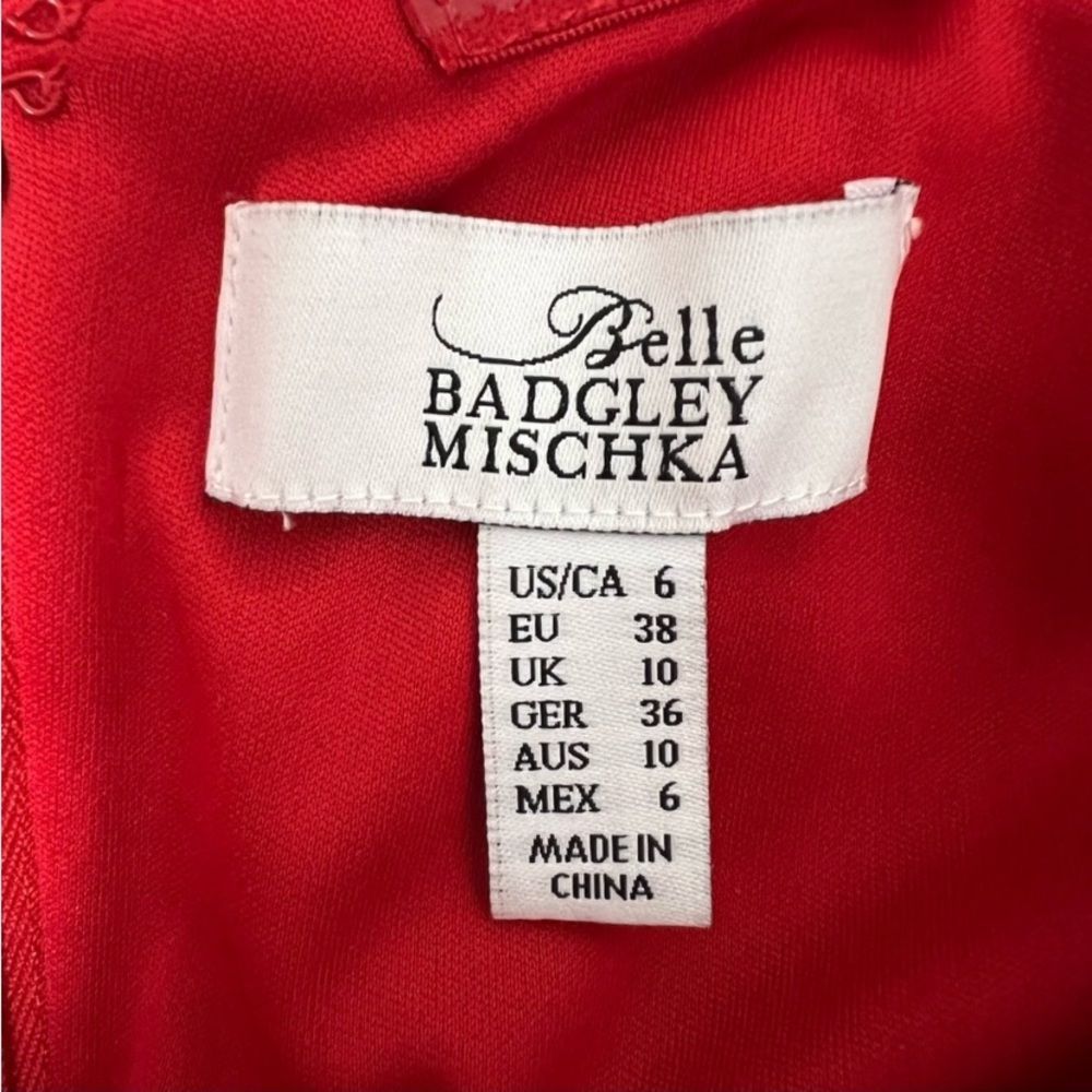 Badgley Mischka Belle Mia Red Ruched Crossover Neckline Wide Leg Jumpsui… - Picture 4 of 7